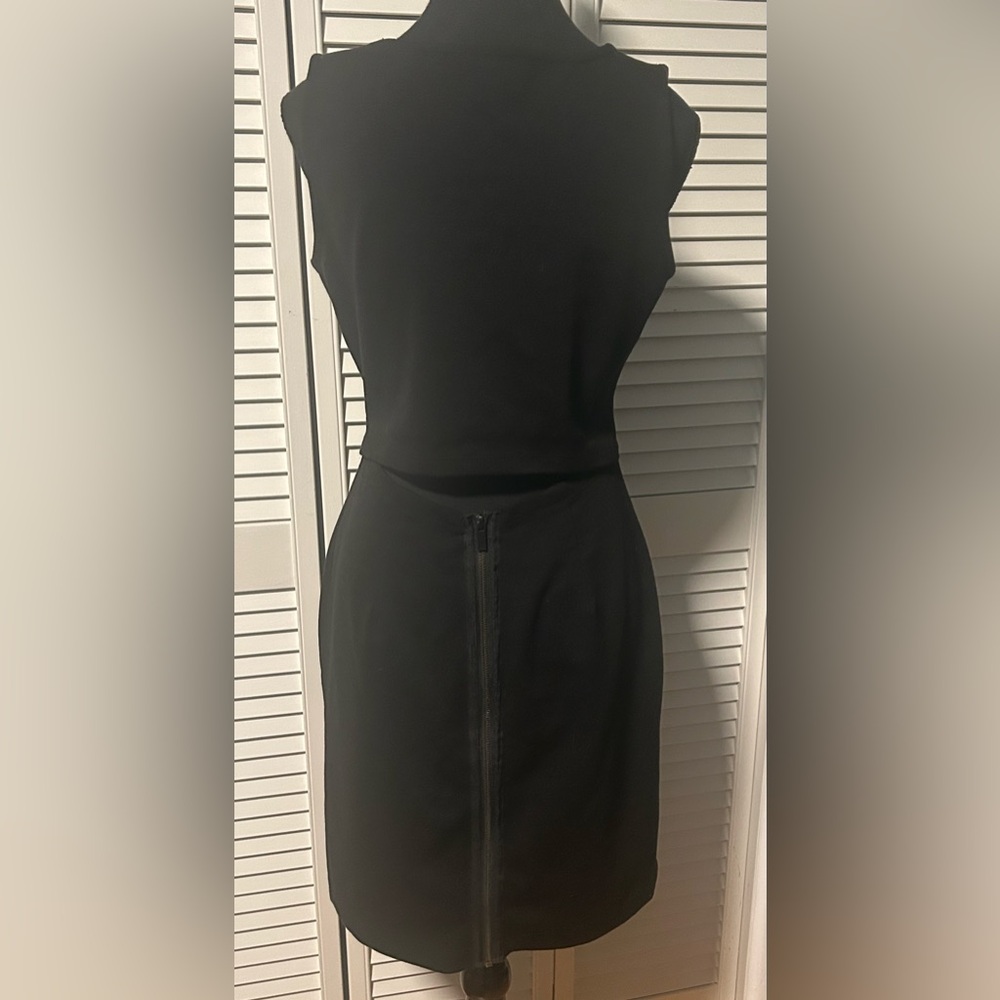 Black Sleeveless Dress with Zipper and Peekaboo Back Slit by Moon, size Medium